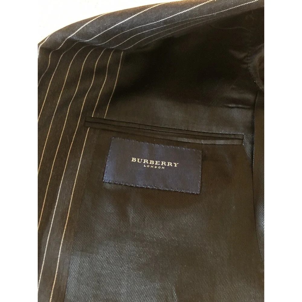 Burberry Blazer 40R Black Pinstripe 100% Wool Career Classic‎ Kensington FLAW